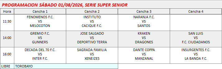 PROGRAMACION SERIE SUOER SENIOR